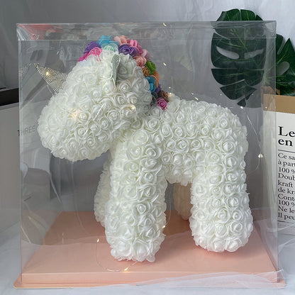 Enchanting Rose Flower Unicorn - Handmade Mythical Beast for Valentine's Day