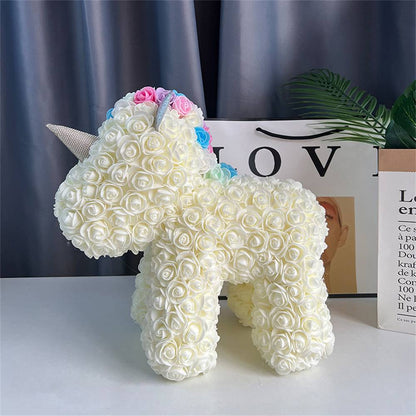 Enchanting Rose Flower Unicorn - Handmade Mythical Beast for Valentine's Day