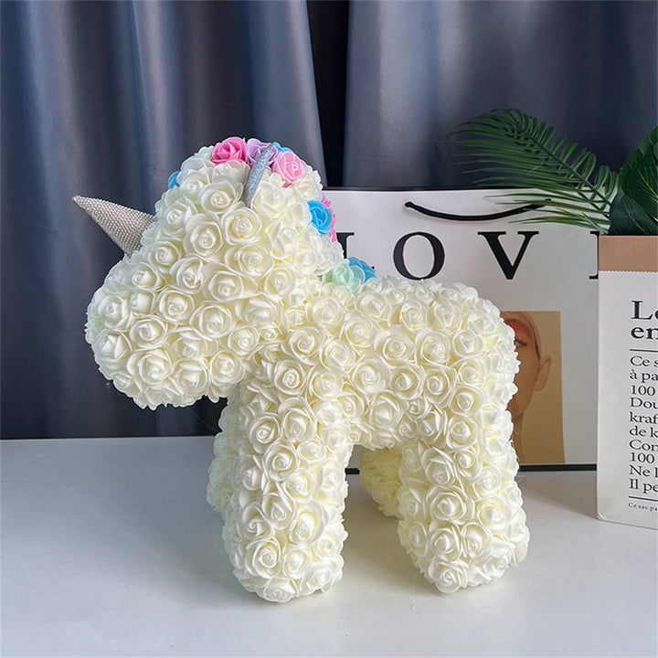 Enchanting Rose Flower Unicorn - Handmade Mythical Beast for Valentine's Day