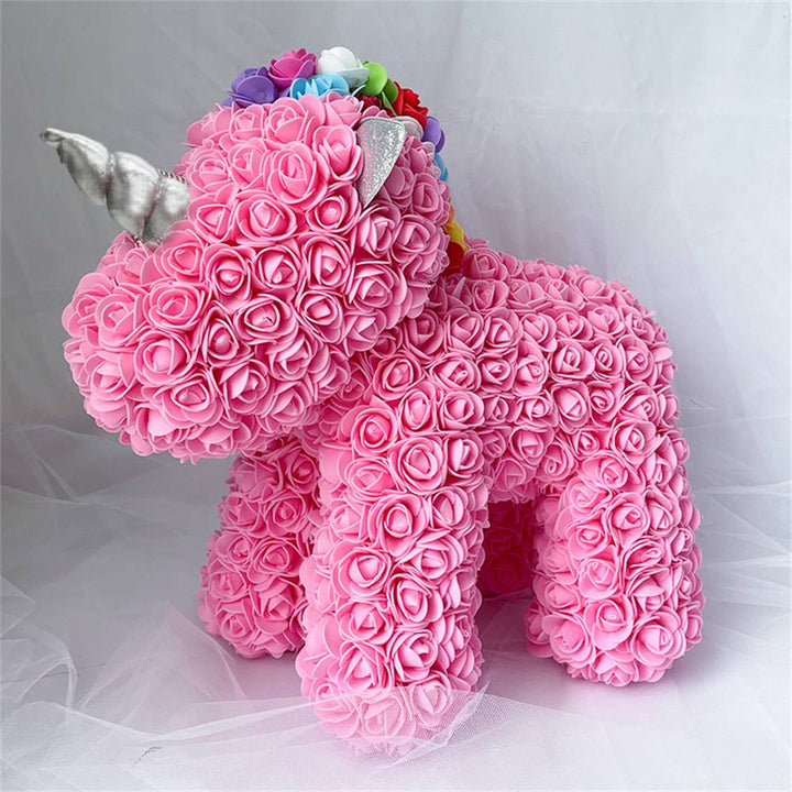 Enchanting Rose Flower Unicorn - Handmade Mythical Beast for Valentine's Day