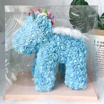 Enchanting Rose Flower Unicorn - Handmade Mythical Beast for Valentine's Day