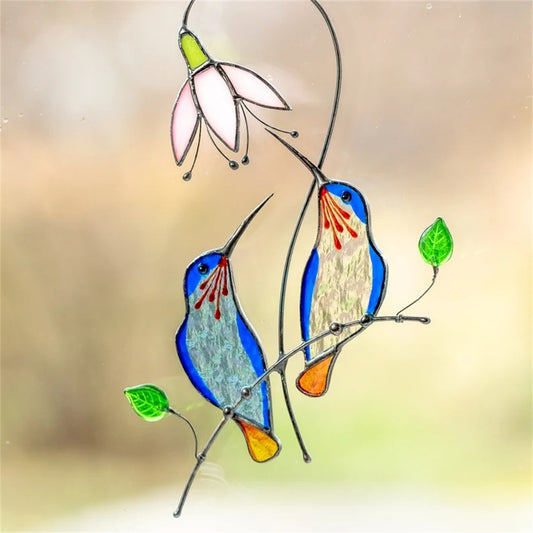 Sun Catcher Glass Blue Birds Wall Window Hangings Unique Gifts for Bird Lover