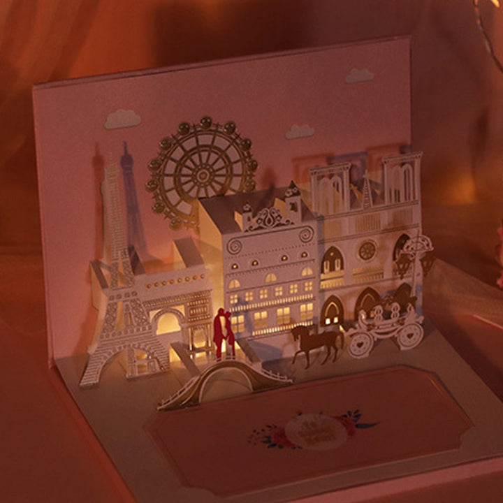 Recordable Romantic Love 3D Pop UP Greeting Card Wedding Led Light Pop Up Card