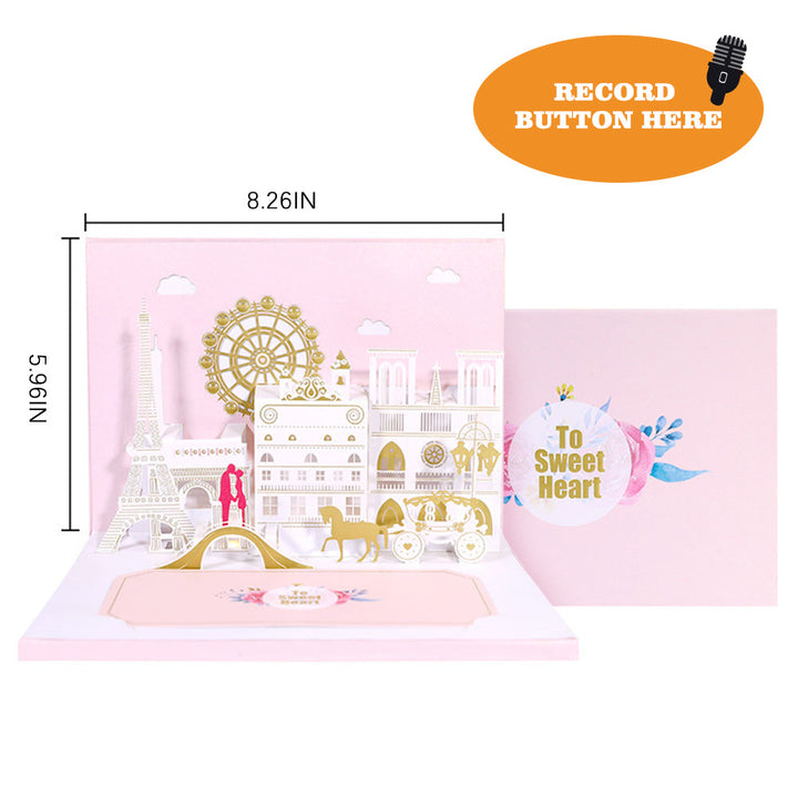 Recordable Romantic Love 3D Pop UP Greeting Card Wedding Led Light Pop Up Card