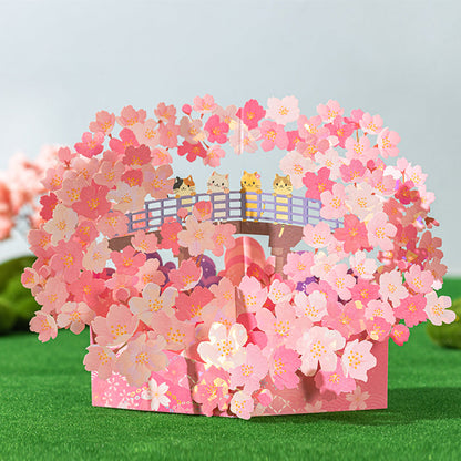 Creative 3D Pop Up Greeting Card Sakura Cat Pop Up Card