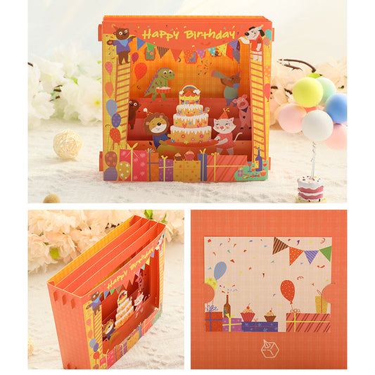 Creative 3D Pop Up Greeting Card Cartoon Birthday Box Pop Up Card