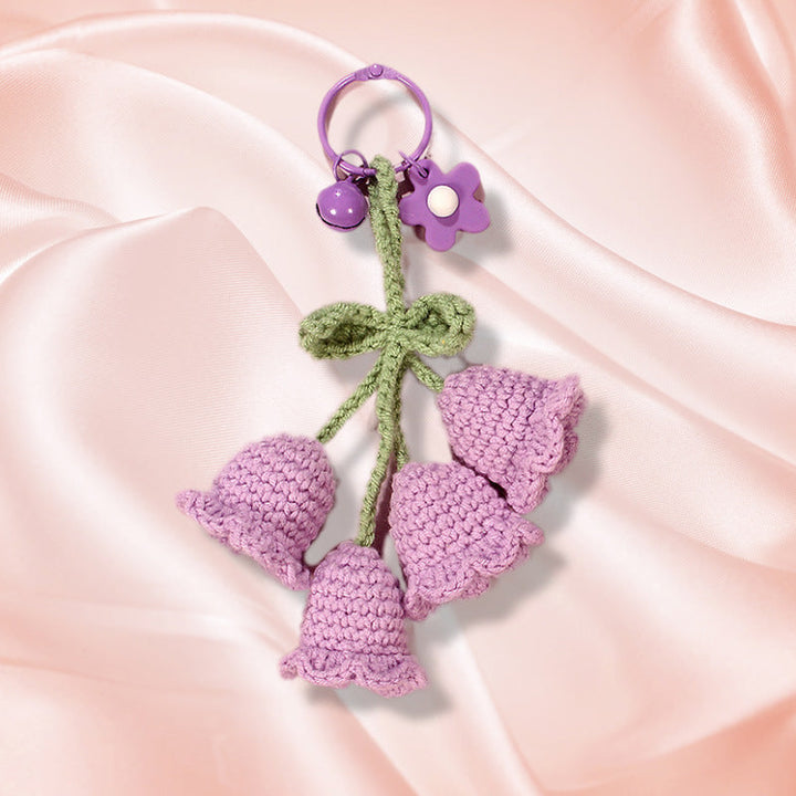 Flower Knitted KeyChain for Bag Crochet Campanula Keychain Handmade Gift