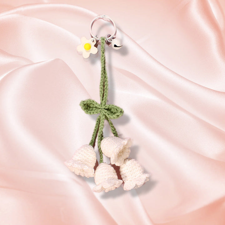 Flower Knitted KeyChain for Bag Crochet Campanula Keychain Handmade Gift