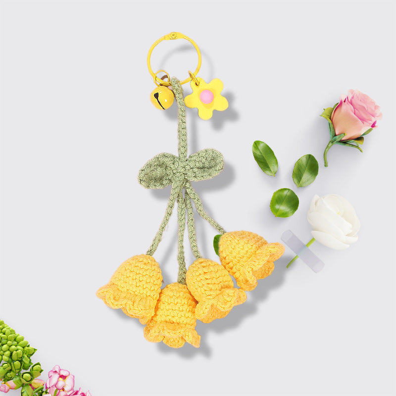 Flower Knitted KeyChain for Bag Crochet Campanula Keychain Handmade Gift