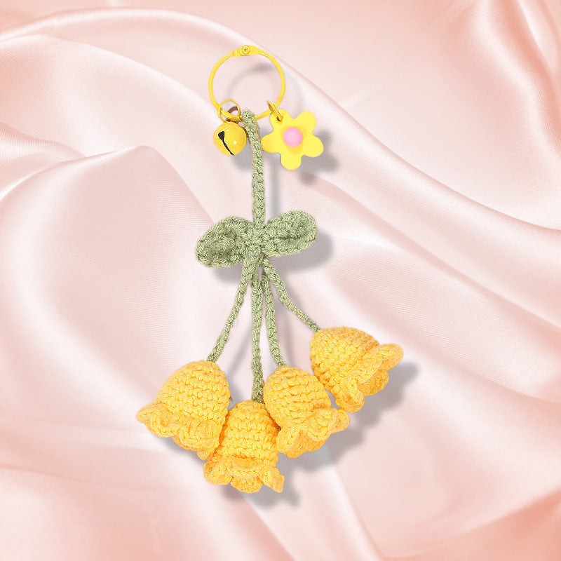 Flower Knitted KeyChain for Bag Crochet Campanula Keychain Handmade Gift