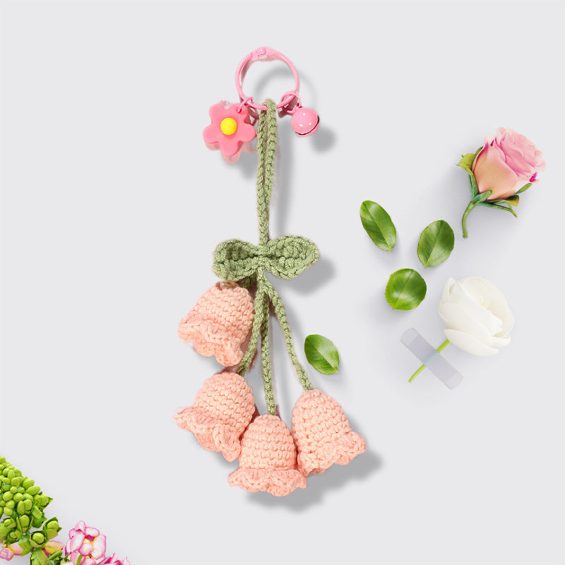 Flower Knitted KeyChain for Bag Crochet Campanula Keychain Handmade Gift