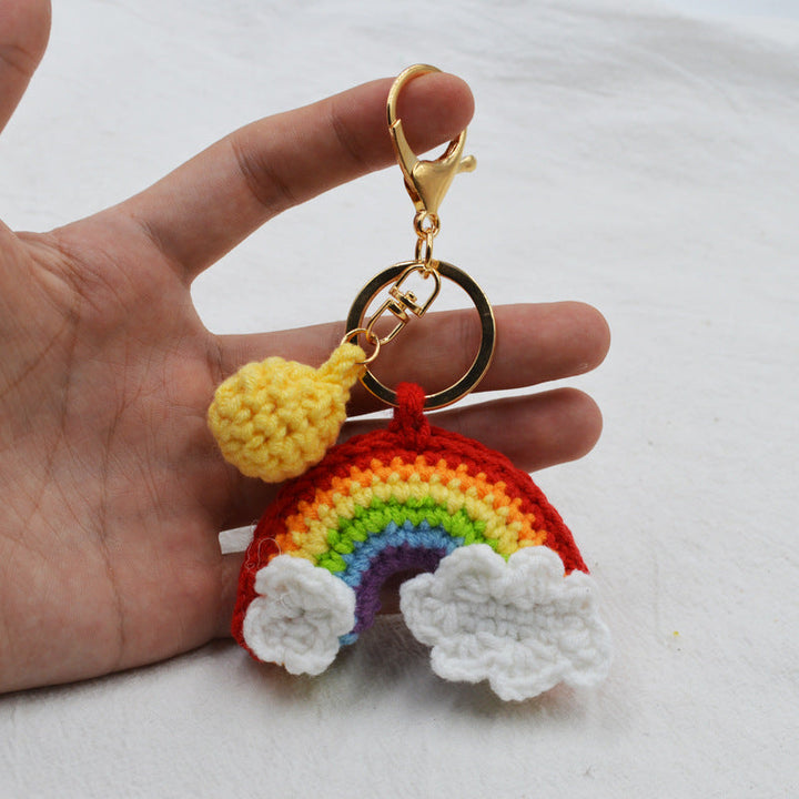 Rainbow Handmade Knitted Keychain Cute Crochet Key Pendant Bag Decoration Gifts