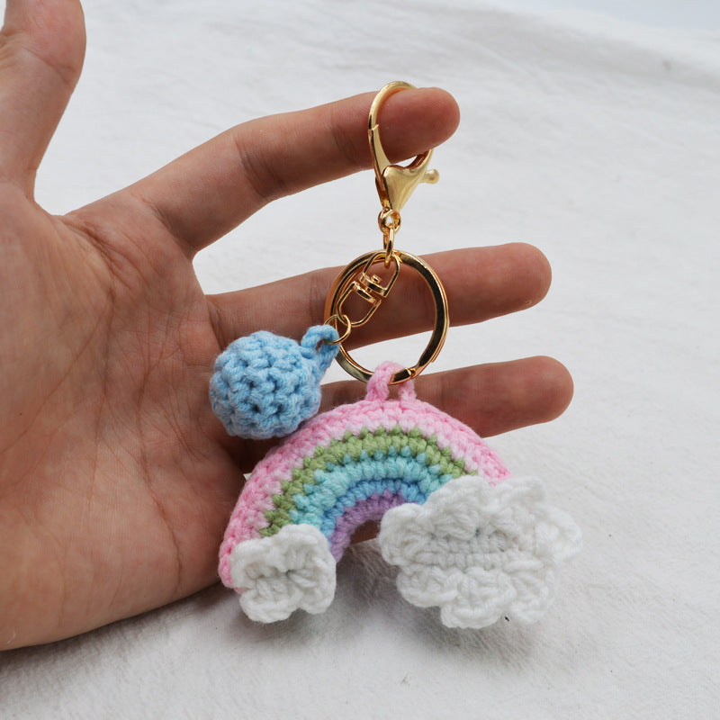 Rainbow Handmade Knitted Keychain Cute Crochet Key Pendant Bag Decoration Gifts