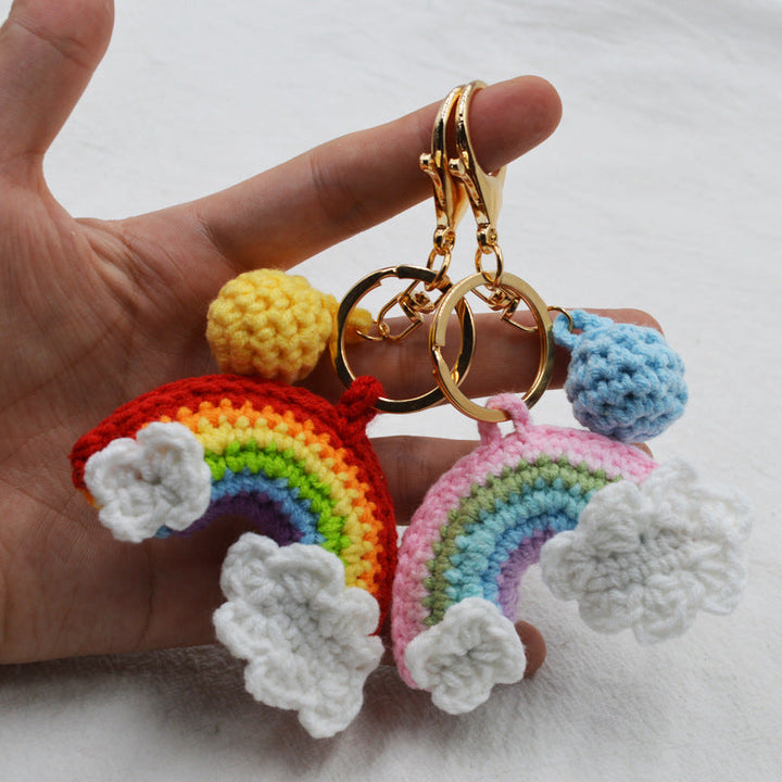 Rainbow Handmade Knitted Keychain Cute Crochet Key Pendant Bag Decoration Gifts