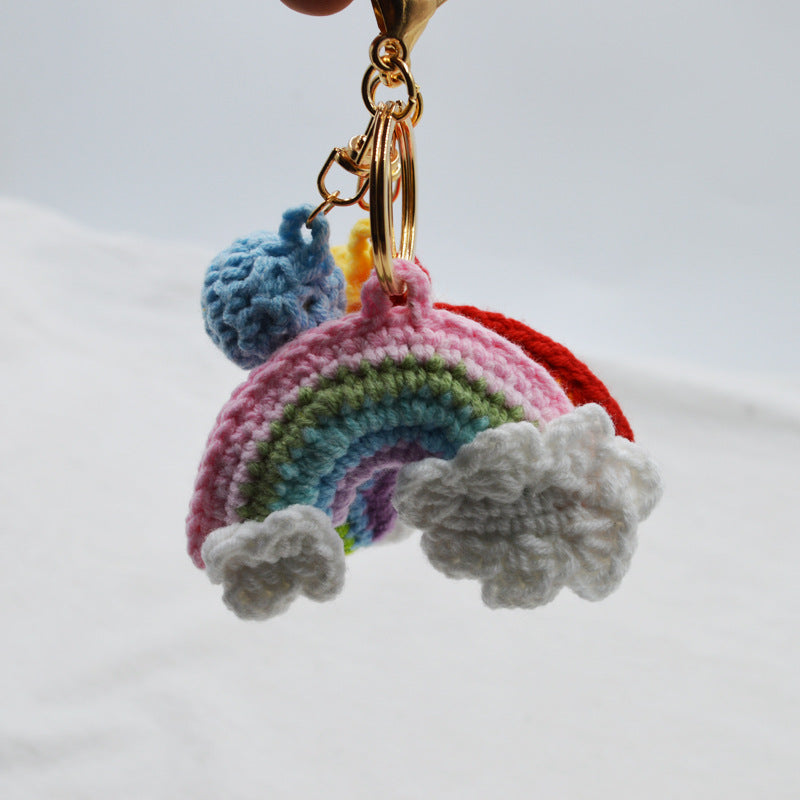 Rainbow Handmade Knitted Keychain Cute Crochet Key Pendant Bag Decoration Gifts