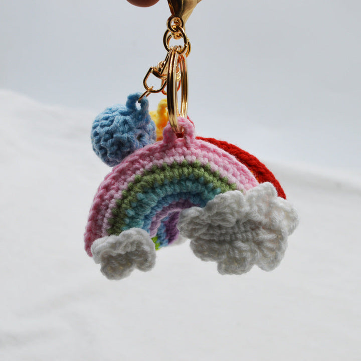 Rainbow Handmade Knitted Keychain Cute Crochet Key Pendant Bag Decoration Gifts