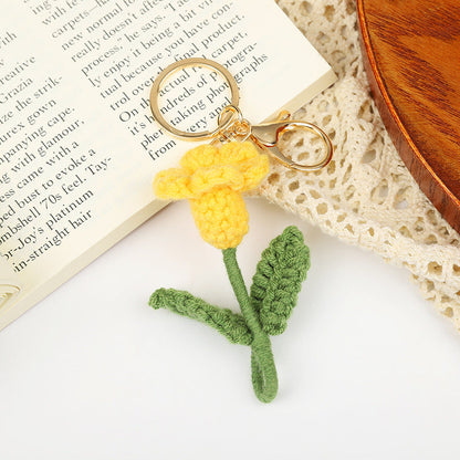 Crochet Flower Keychain Creative Tulip Handmade Knitted Keychain Gift for Her