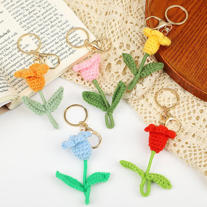 Crochet Flower Keychain Creative Tulip Handmade Knitted Keychain Gift for Her