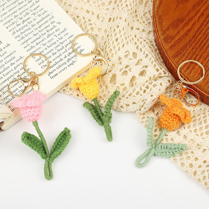 Crochet Flower Keychain Creative Tulip Handmade Knitted Keychain Gift for Her