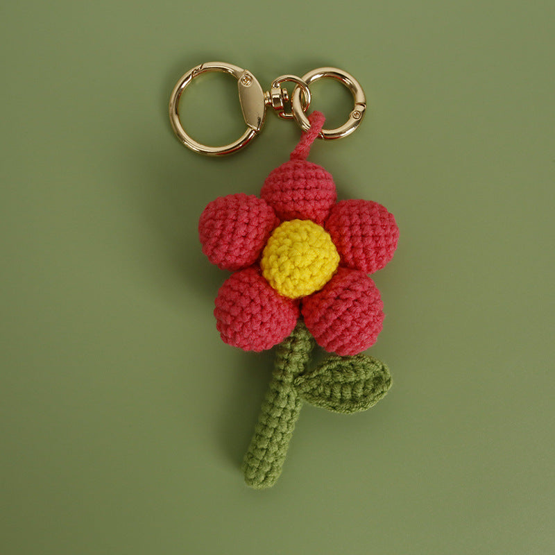 Crochet Flower Keychain Handmade Knitted Bouquet Keychain for Birthday Gift