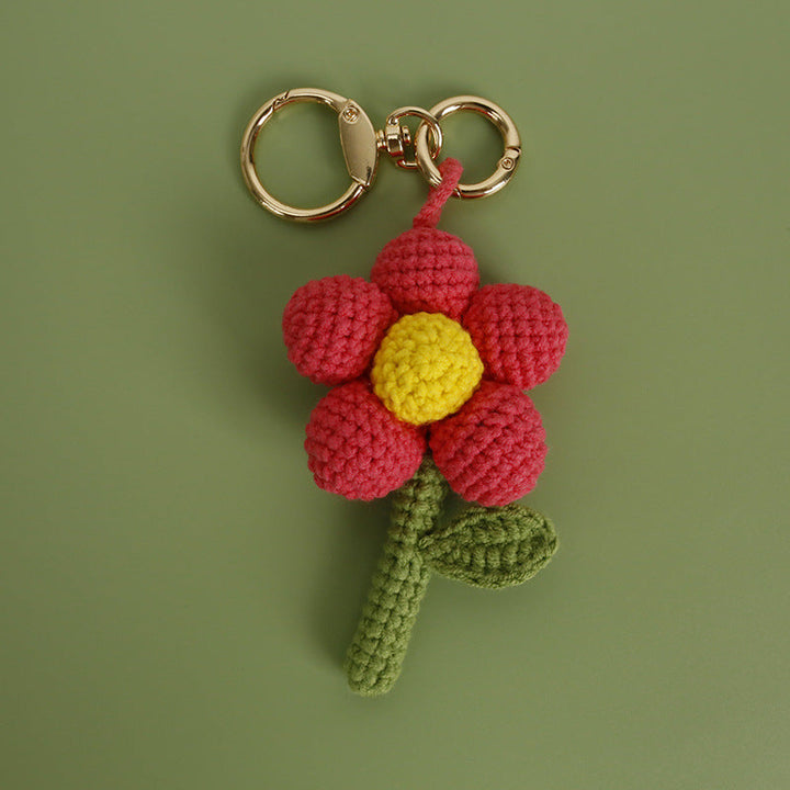 Crochet Flower Keychain Handmade Knitted Bouquet Keychain for Birthday Gift