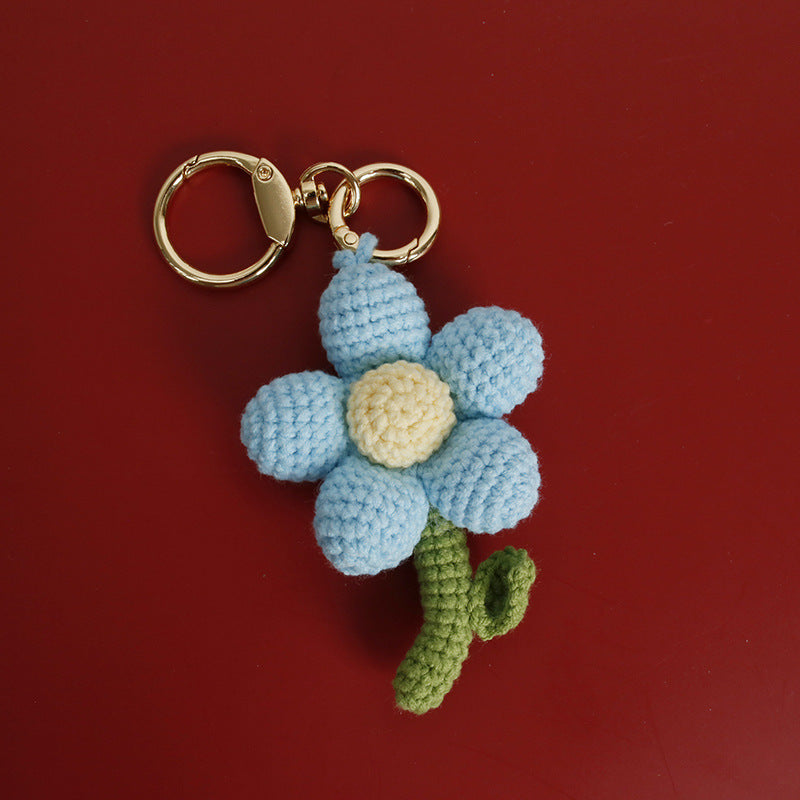 Crochet Flower Keychain Handmade Knitted Bouquet Keychain for Birthday Gift