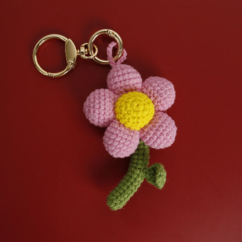 Crochet Flower Keychain Handmade Knitted Bouquet Keychain for Birthday Gift