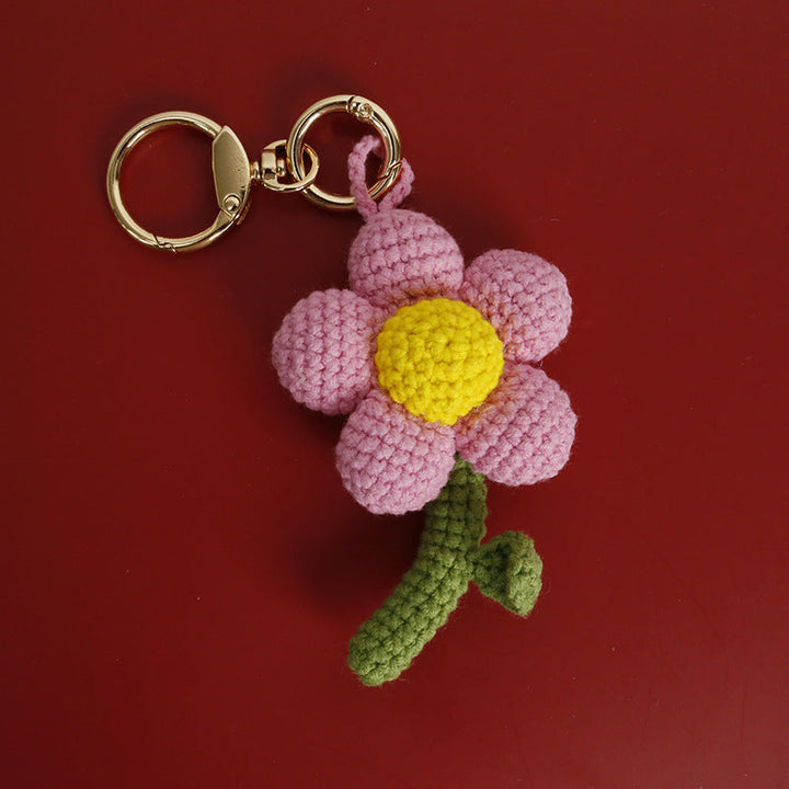 Crochet Flower Keychain Handmade Knitted Bouquet Keychain for Birthday Gift