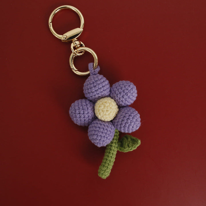 Crochet Flower Keychain Handmade Knitted Bouquet Keychain for Birthday Gift
