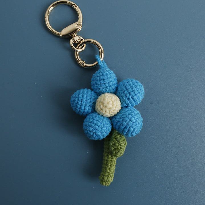 Crochet Flower Keychain Handmade Knitted Bouquet Keychain for Birthday Gift