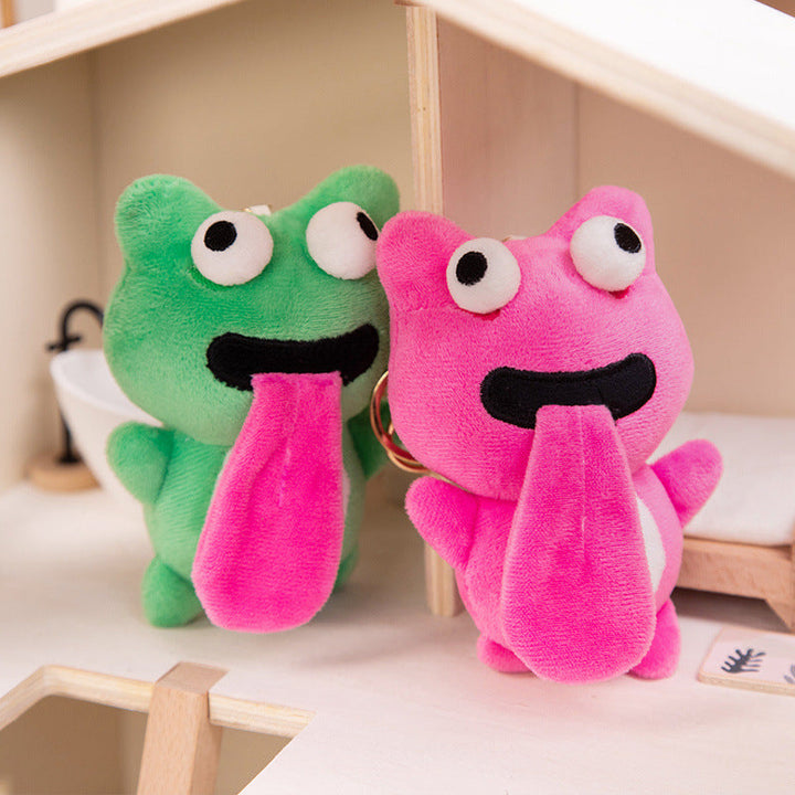 Cute Frog Plush Keychain Funny Sticking Tongue Out Frog Keyring Gifts