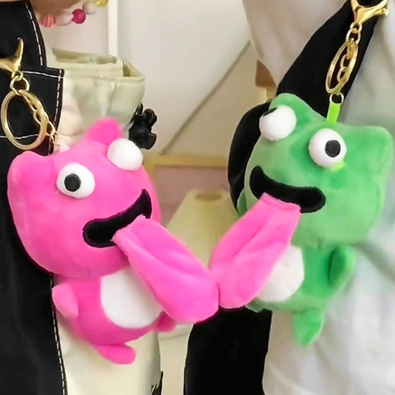 Cute Frog Plush Keychain Funny Sticking Tongue Out Frog Keyring Gifts
