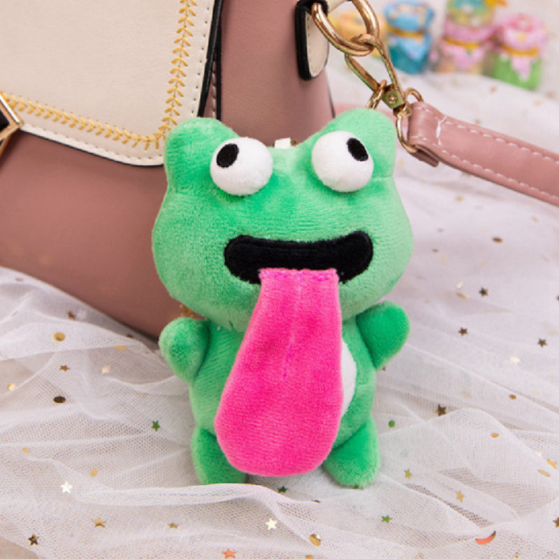 Cute Frog Plush Keychain Funny Sticking Tongue Out Frog Keyring Gifts