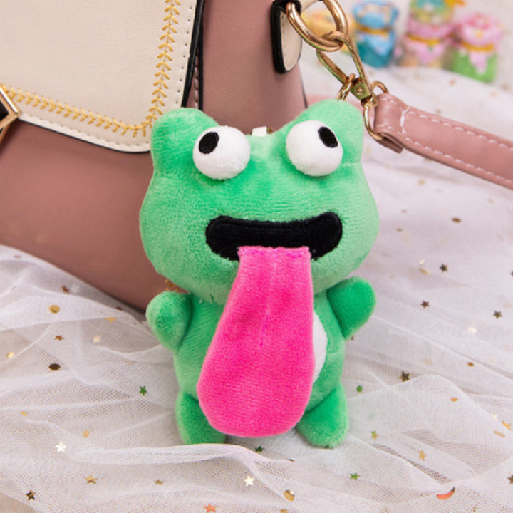 Cute Frog Plush Keychain Funny Sticking Tongue Out Frog Keyring Gifts