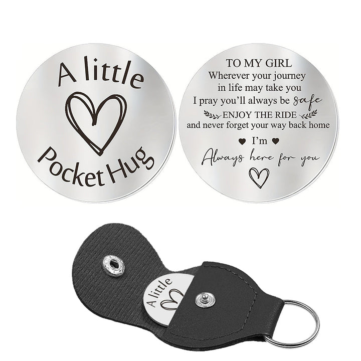 Pocket Hug Token with Leather Keychain Gifts for Friend Son Daughter Brother Sister