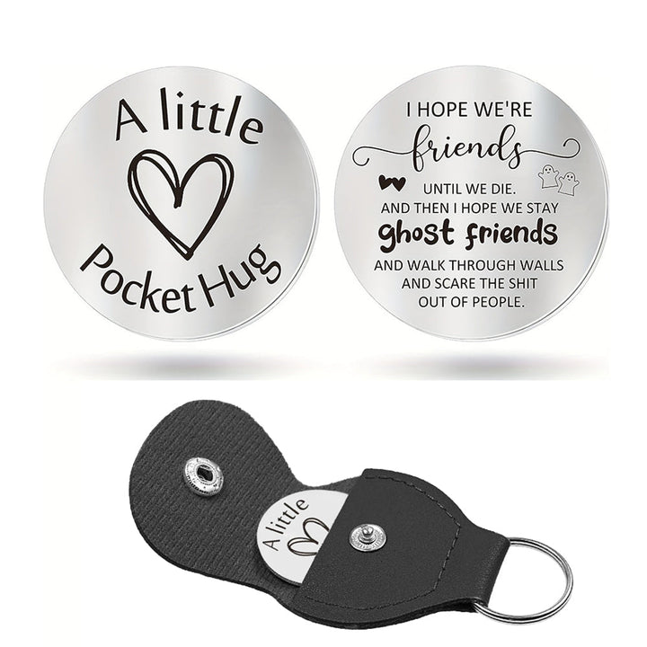 Pocket Hug Token with Leather Keychain Gifts for Friend Son Daughter Brother Sister
