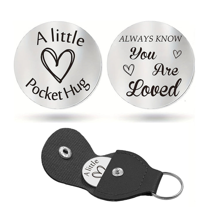 Pocket Hug Token with Leather Keychain Gifts for Friend Son Daughter Brother Sister