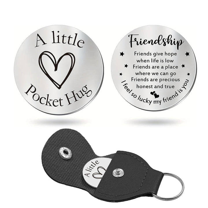 Pocket Hug Token with Leather Keychain Gifts for Friend Son Daughter Brother Sister