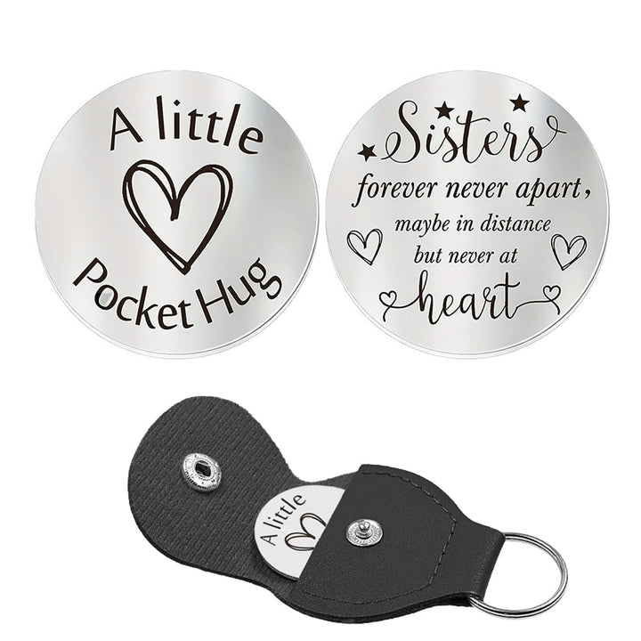 Pocket Hug Token with Leather Keychain Gifts for Friend Son Daughter Brother Sister