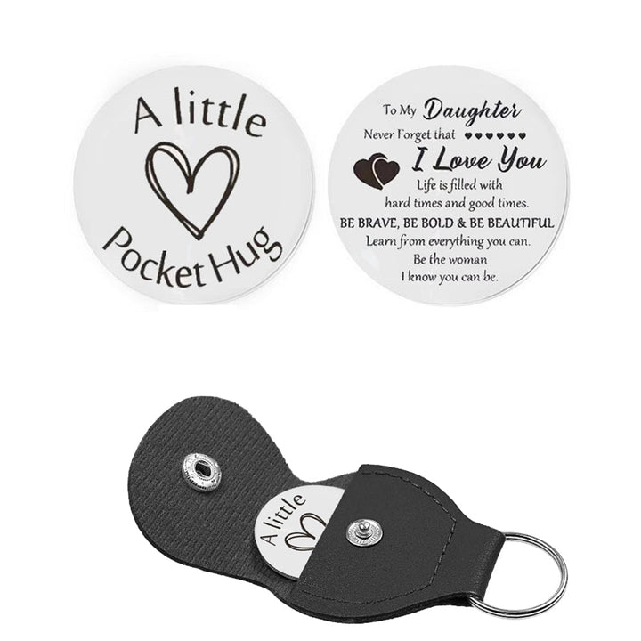 Pocket Hug Token with Leather Keychain Gifts for Friend Son Daughter Brother Sister