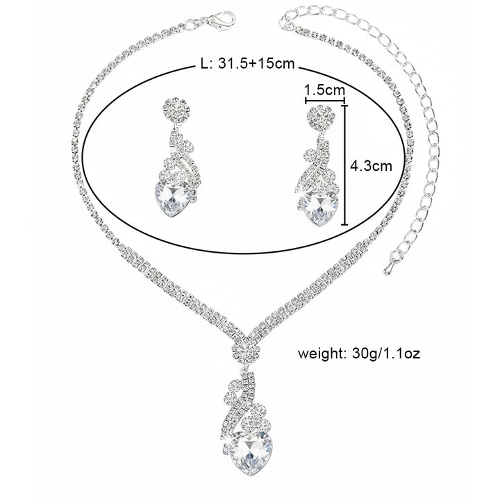 Bridal Rhinestone Heart Necklace and Earrings Set – Elegant Wedding Jewelry