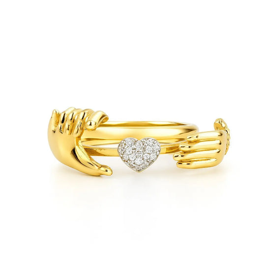 Open Hands Heart Ring Fede Gimmel Clasped Hands Ring Holding Hands Claddagh Band Hug Ring Bronze Couple Rings for Women