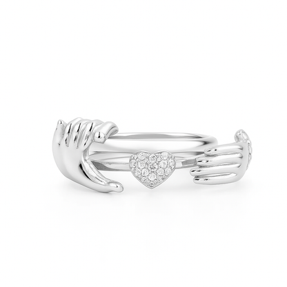 Open Hands Heart Ring Fede Gimmel Clasped Hands Ring Holding Hands Claddagh Band Hug Ring Bronze Couple Rings for Women
