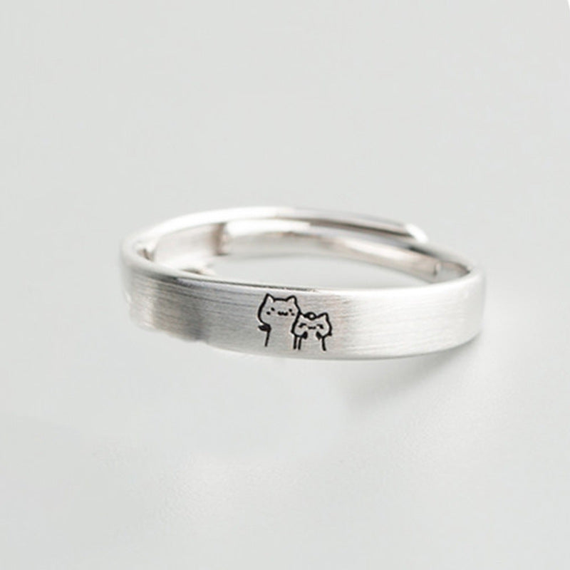 Cute Cat Matching Ring Adjustable Ring Animal Couple Jewelry Gift
