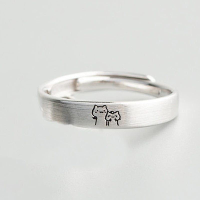 Cute Cat Matching Ring Adjustable Ring Animal Couple Jewelry Gift