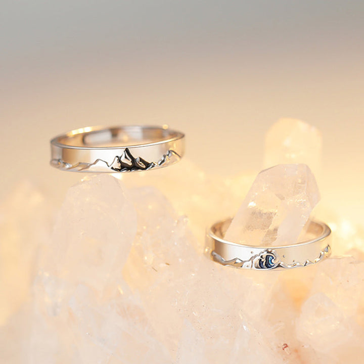 Mountain Ocean Couple Rings Matching Adjustable Ring Jewelry Gift for Lovers – Choose His or Hers (Sold Separately)