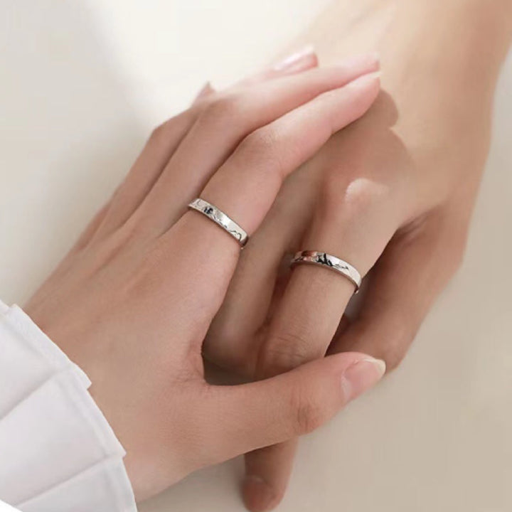 Mountain Ocean Couple Rings Matching Adjustable Ring Jewelry Gift for Lovers – Choose His or Hers (Sold Separately)