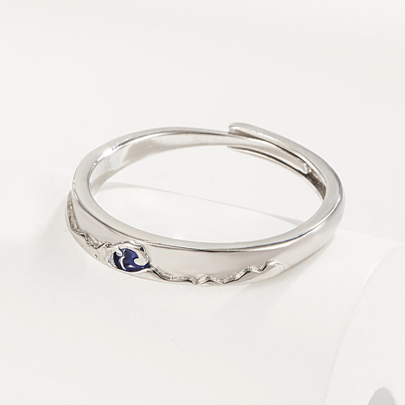 Mountain Ocean Couple Rings Matching Adjustable Ring Jewelry Gift for Lovers
