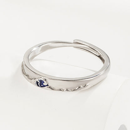 Mountain Ocean Couple Rings Matching Adjustable Ring Jewelry Gift for Lovers