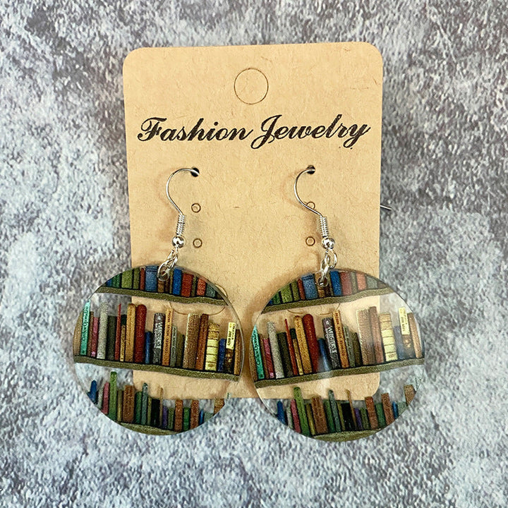 Cat Dog Book Earrings Funny Acrylic Bookshelf Earring Jewelry for Book Lover Gifts